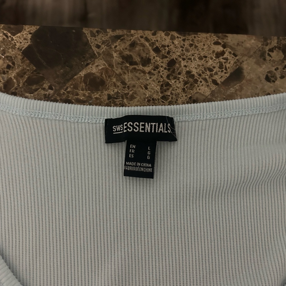 Essentials Light Blue Cropped Button-Up Blouse - Picture 2 of 3